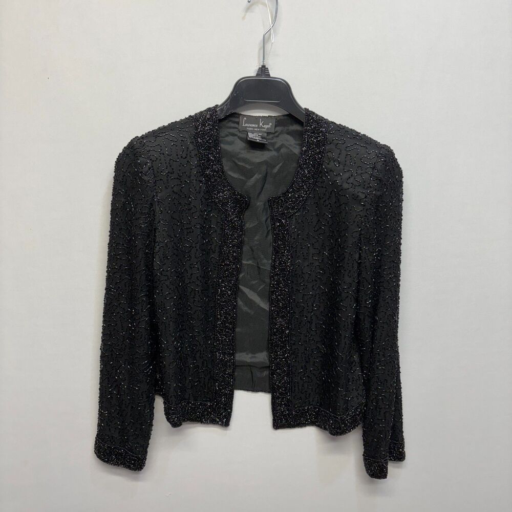 Vintage Laurence Kazar Sequin Beaded Jacket Blazer Size Medium Silk D071 -28